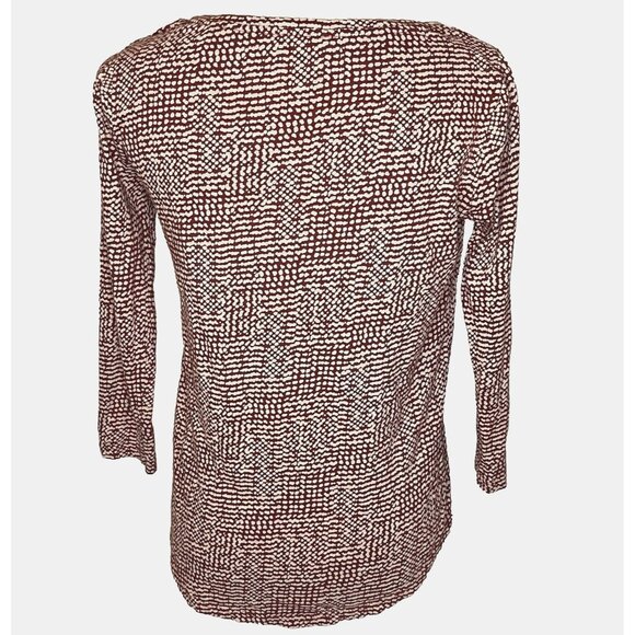 Lucky Brand Women's sz S Red Tan Print Boho Asymmetrical 3/4 Sleeve Top Shirt - Picture 2 of 8